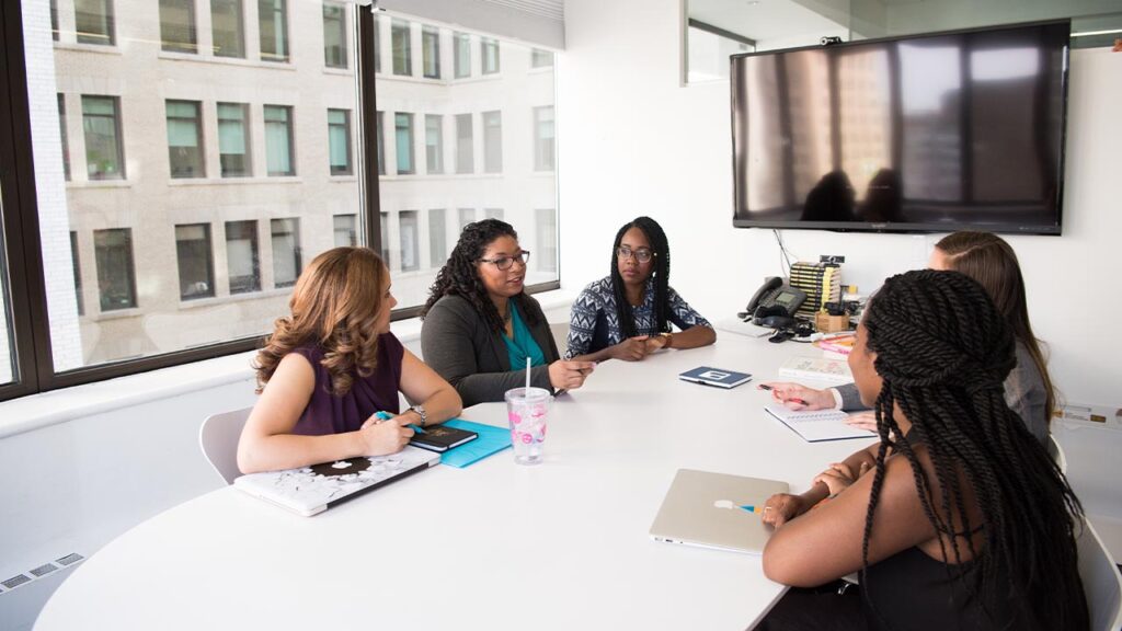 group of colleagues in a meeting