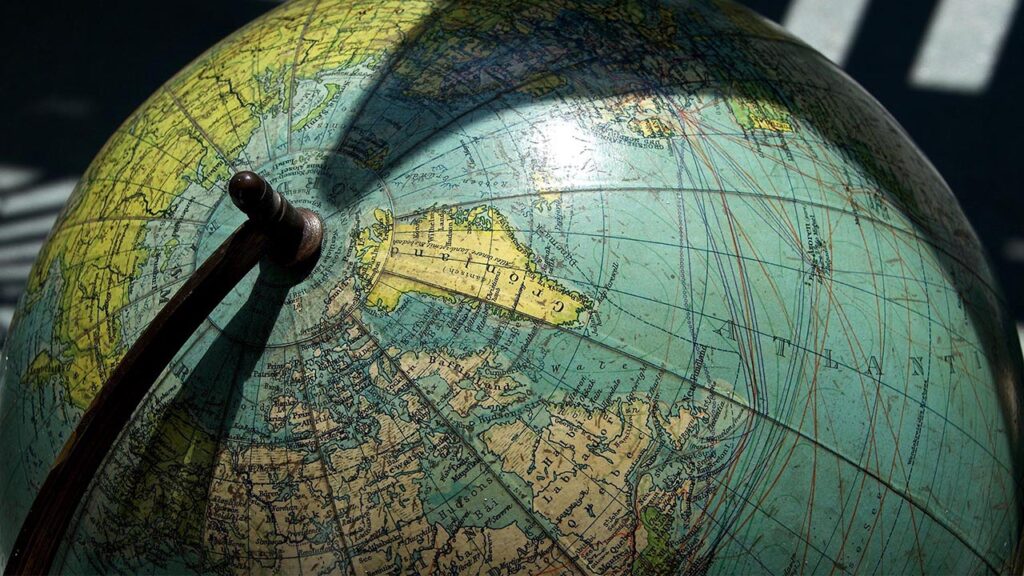 close up of a world map globe