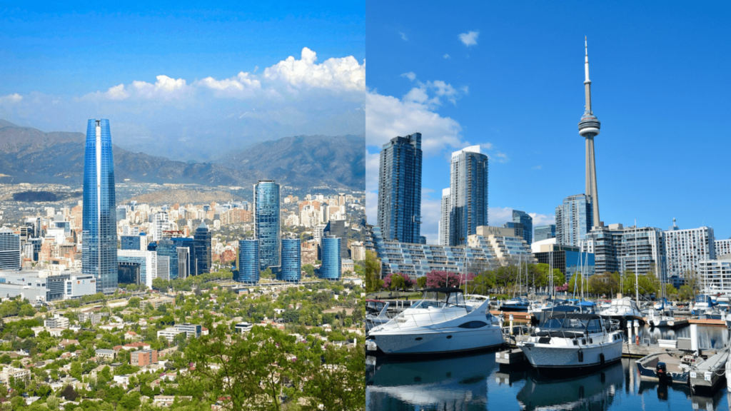 Chile and Canada skylines - Santiago and Toronto