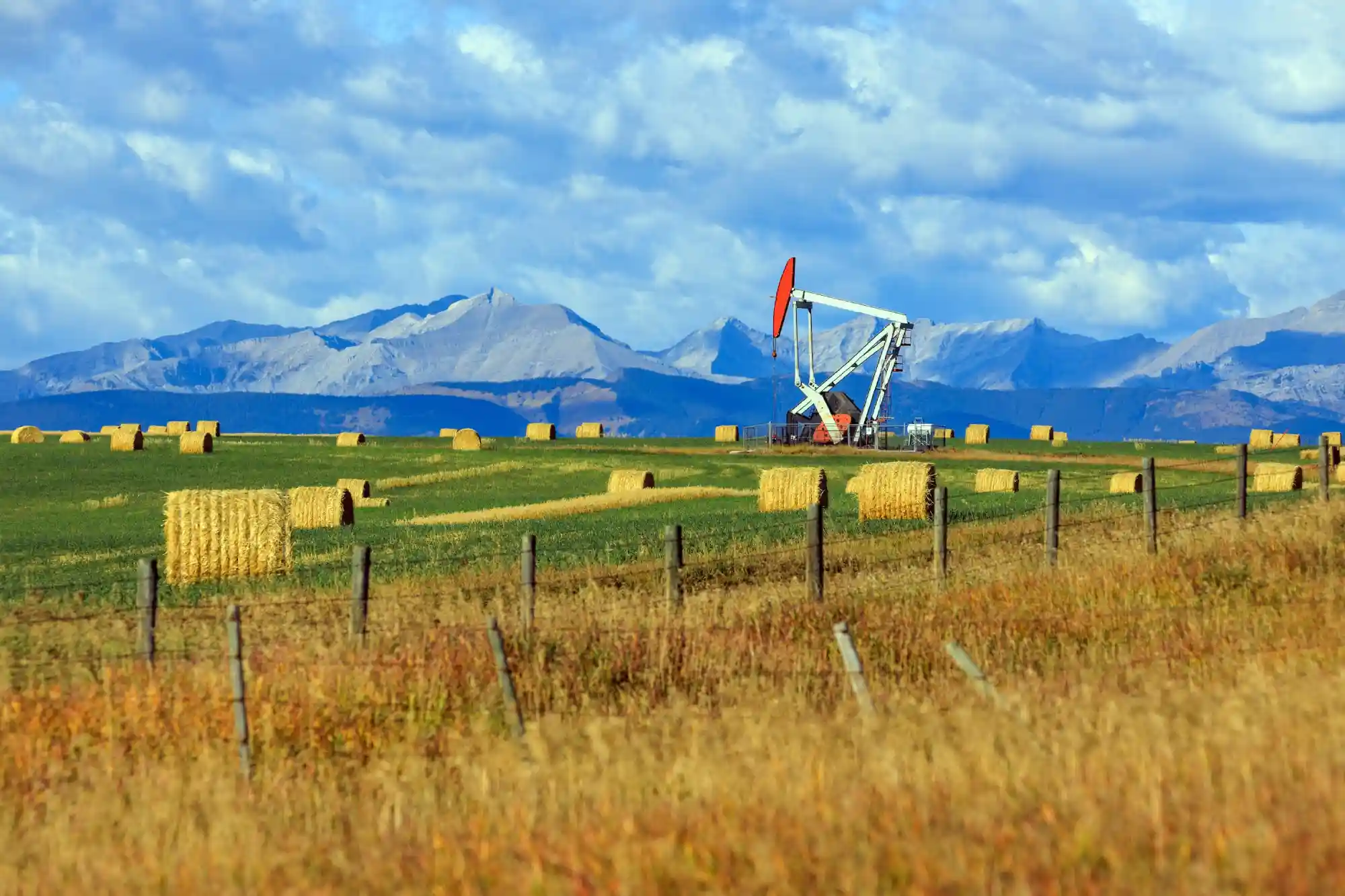 An oil and gas industry is ever present in the Canadian Rockies in Alberta, Canada.
