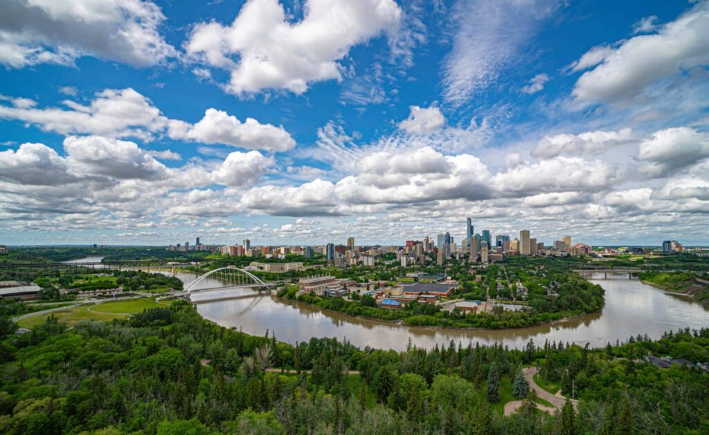 Panoramic skyline of Edmonton, Alberta highlighting opportunities for entrepreneur immigration and business development in Canada in 2025