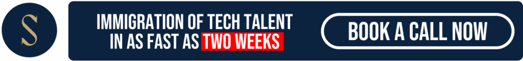 Promotional banner offering Canada tech talent immigration in as fast as two weeks with a call to action to book a consultation