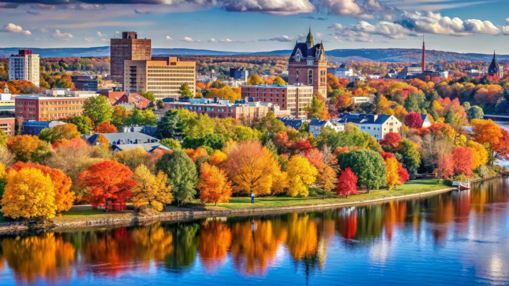 Golden autumn trees line the streets of Saint John, New Brunswick, representing the province’s charm and its alignment with federal Express Entry processes, the skilled worker stream, and provincial labour market priorities, making it an attractive destination for international students, skilled workers, and business owners seeking to prove language ability, secure an employer job offer, and fulfill eligibility requirements for permanent residence in a Canadian province.