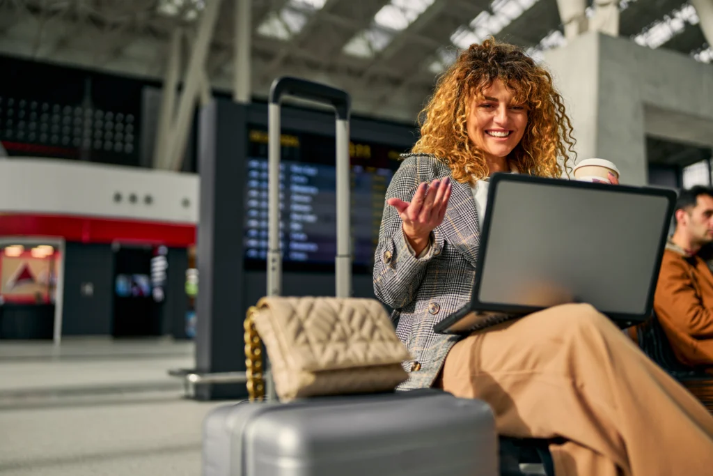 Canadian airport welcome sign with a business traveler arriving
