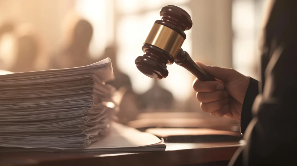 Judge's gavel beside Canadian legal book symbolizing court decision